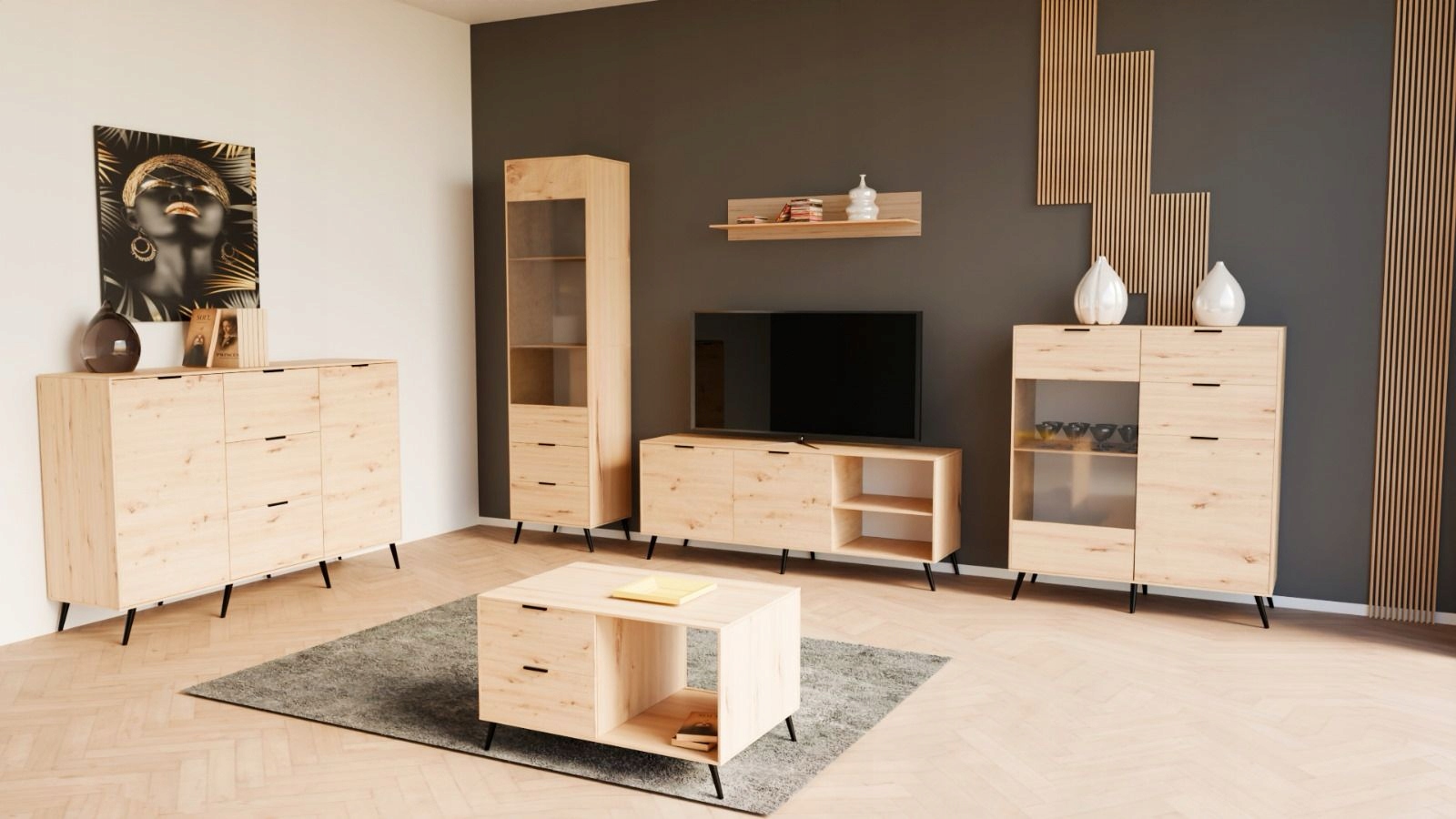 Komoda Lozanne z 2 Szufladami i Witryną - Dąb Artisan Kolor frontów dąb artisan