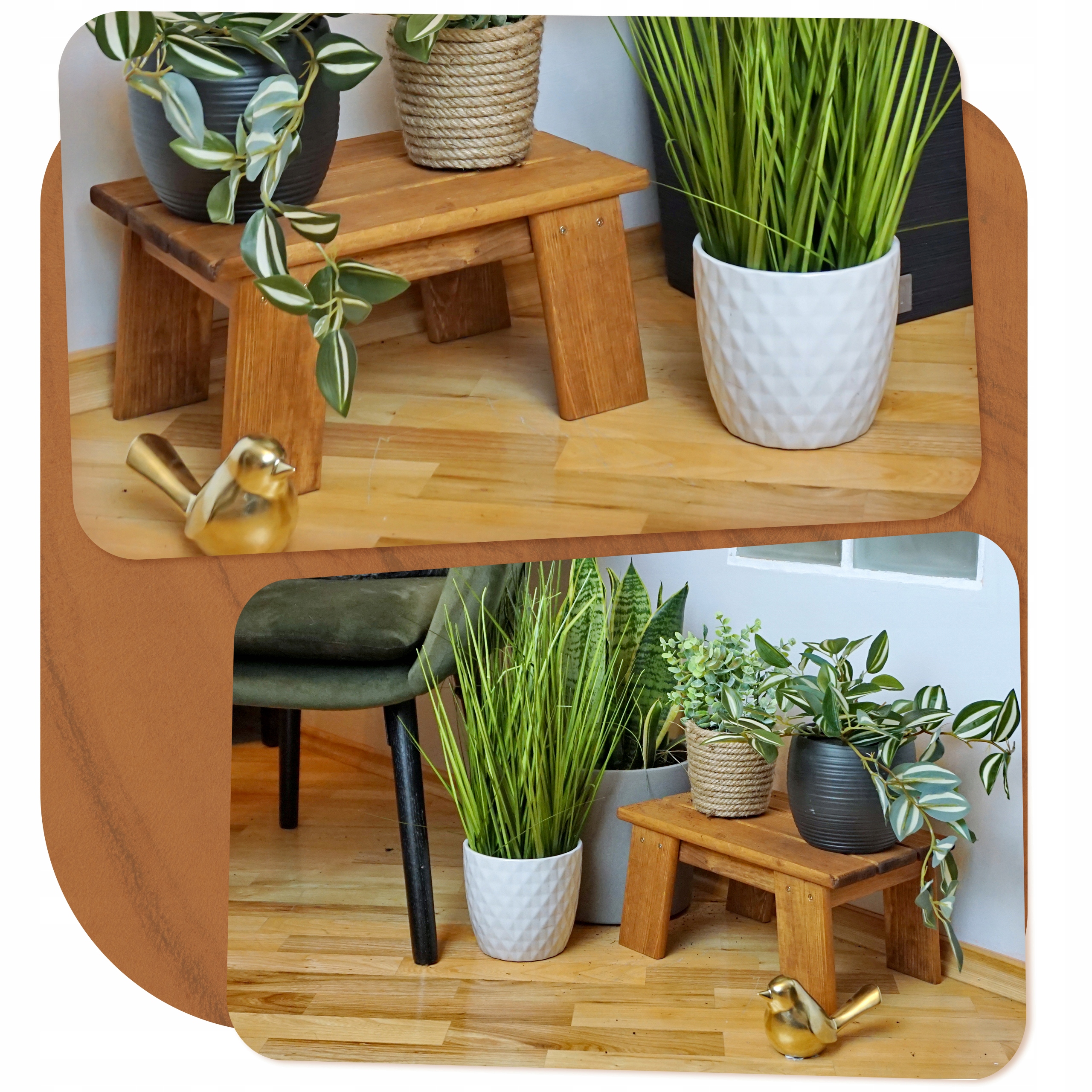 STOŁEK TABORET MAŁY DREWNIANY STOŁECZEK KUCHENNY PODEST RYCZKA Głębokość mebla 23 cm