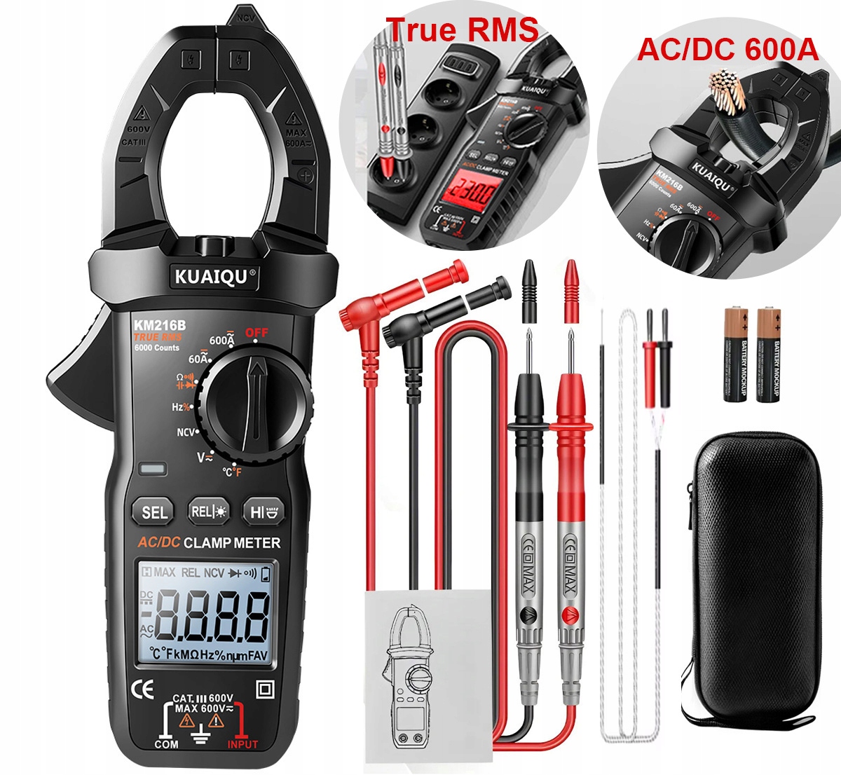 Cyfrowy Miernik Cęgowy T-RMS Multimetr z Testerem KM216B
