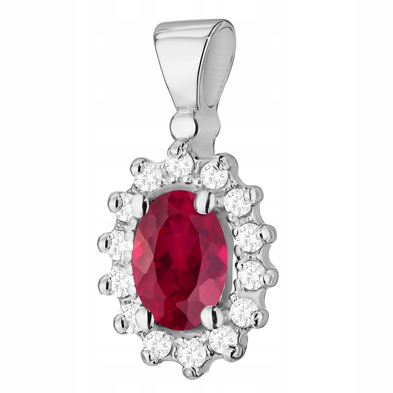 Złota Zawieszka Wisiorek pr. 585 Markiza z Rubinem 0,60ct i Brylantami 14k