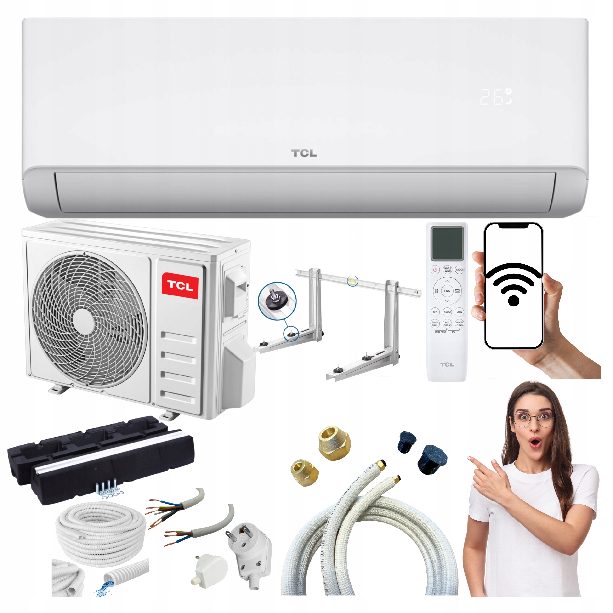Domáci klimatizátor s Ai Tcl SaveIN 3,4 kW 40 m2 WiFi Pripravený Na Montáž