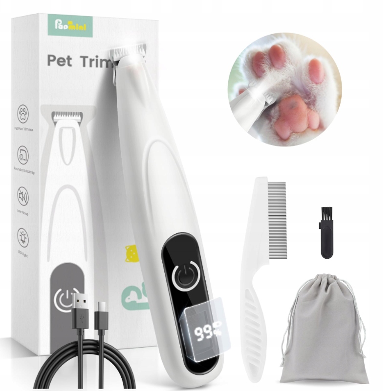 Levně Papmini Zastřihovač psích tlapek Tichý s Led Usb-c pro tlapy do očí