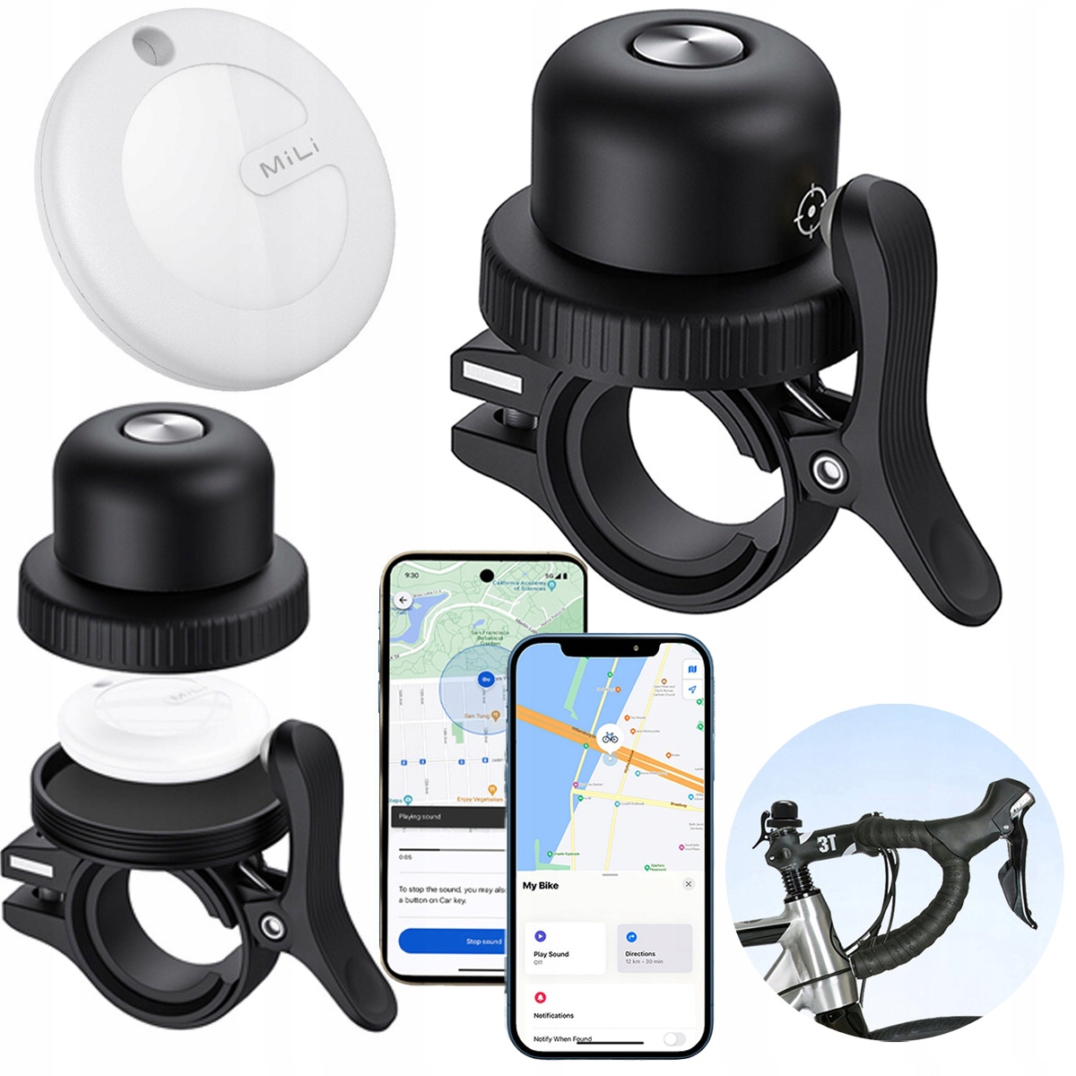 Gps lokátor MiTag MiLi MiBell Duo Zvonek na kolo Android iOS