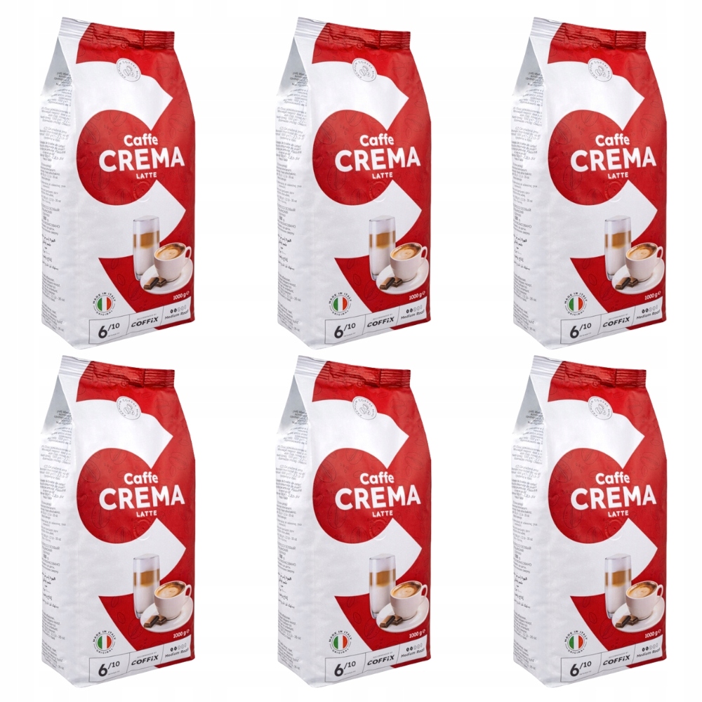 Levně Káva zrnková italská Caffe Crema Latte nekyselá, pražená, sada 6 kg
