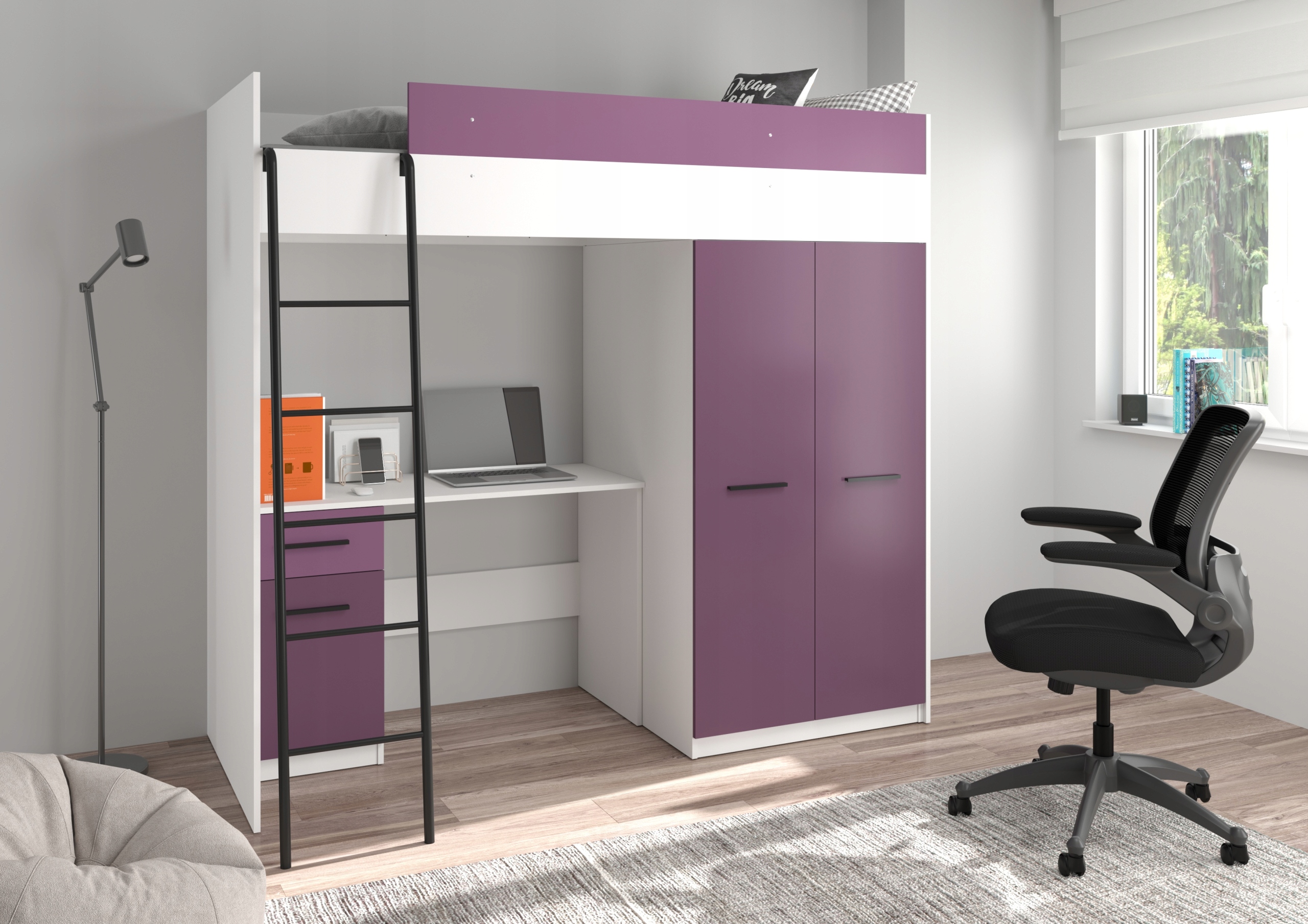 Hi5 UNI łóżko piętrowe z garderobą i biurkiem Typ łóżko piętrowe
