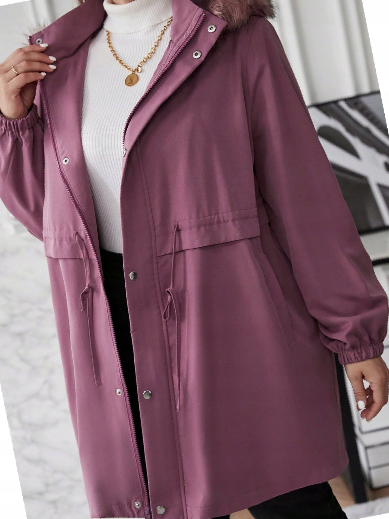 Bunda S Kapucí Fialová Casual Parka Přechodová XL 42