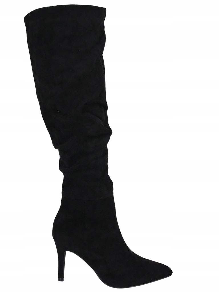 Dlouhé Kozačky Za Koleno V Semišové Špici S Nařaseným Svrškem, Černé 41