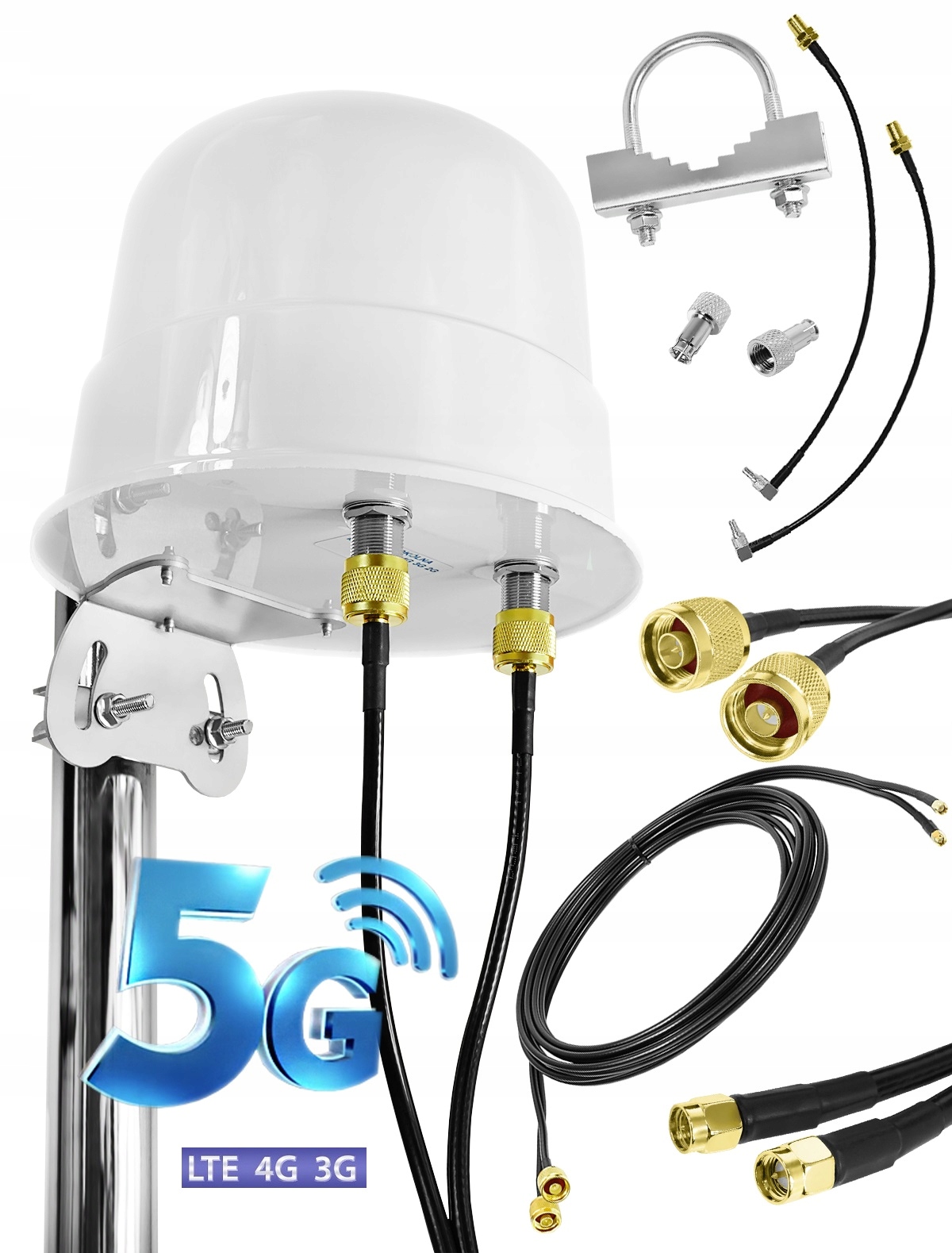 Mocna dookólna antena Lte 2x12dBi 5m kabla Sma CRC9 TS9 Twix