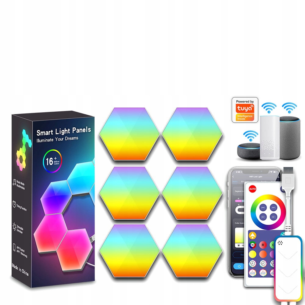 Led Lampa Sada 6 X Panel Hexagón Wifi Smart Tuya Rgb Biela Inteligentná