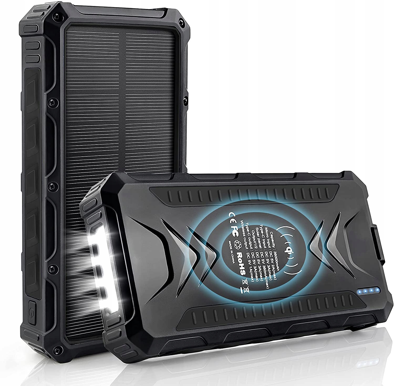 

Duży powerbank 36000mAh z indukcją i panelem solar