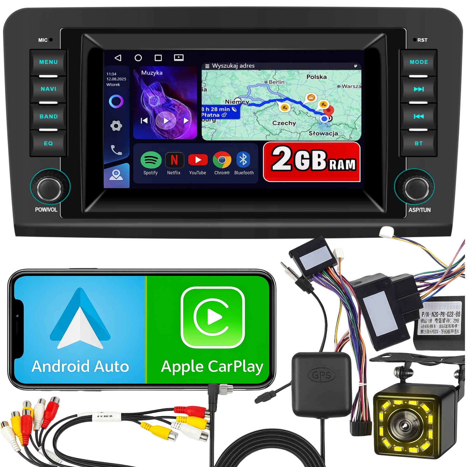 Radio pro Mercedes ML W164 Gl X164 CarPlay Android 15 WiFi Gps 2GB Ram Bt