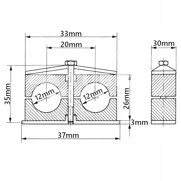 OBEJMA PODWÓJNA 12 mm MOCOWANIE PRZEWODÓW HYDRAULICZNYCH Numer katalogowy części CL-OBPP-12-12.5