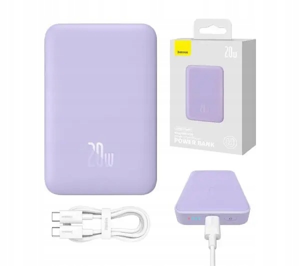 Powerbank indukcyjny Baseus Magnetic Mini 10000mAh Fioletowy