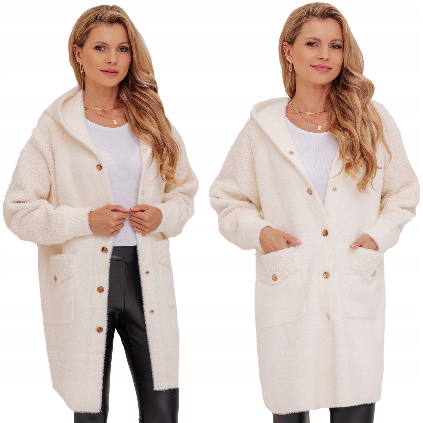 Teplá Alpaka S Beránkem, Kabát S Vlnou, Teplý, Měkký, Přechodový Odstín Ecru