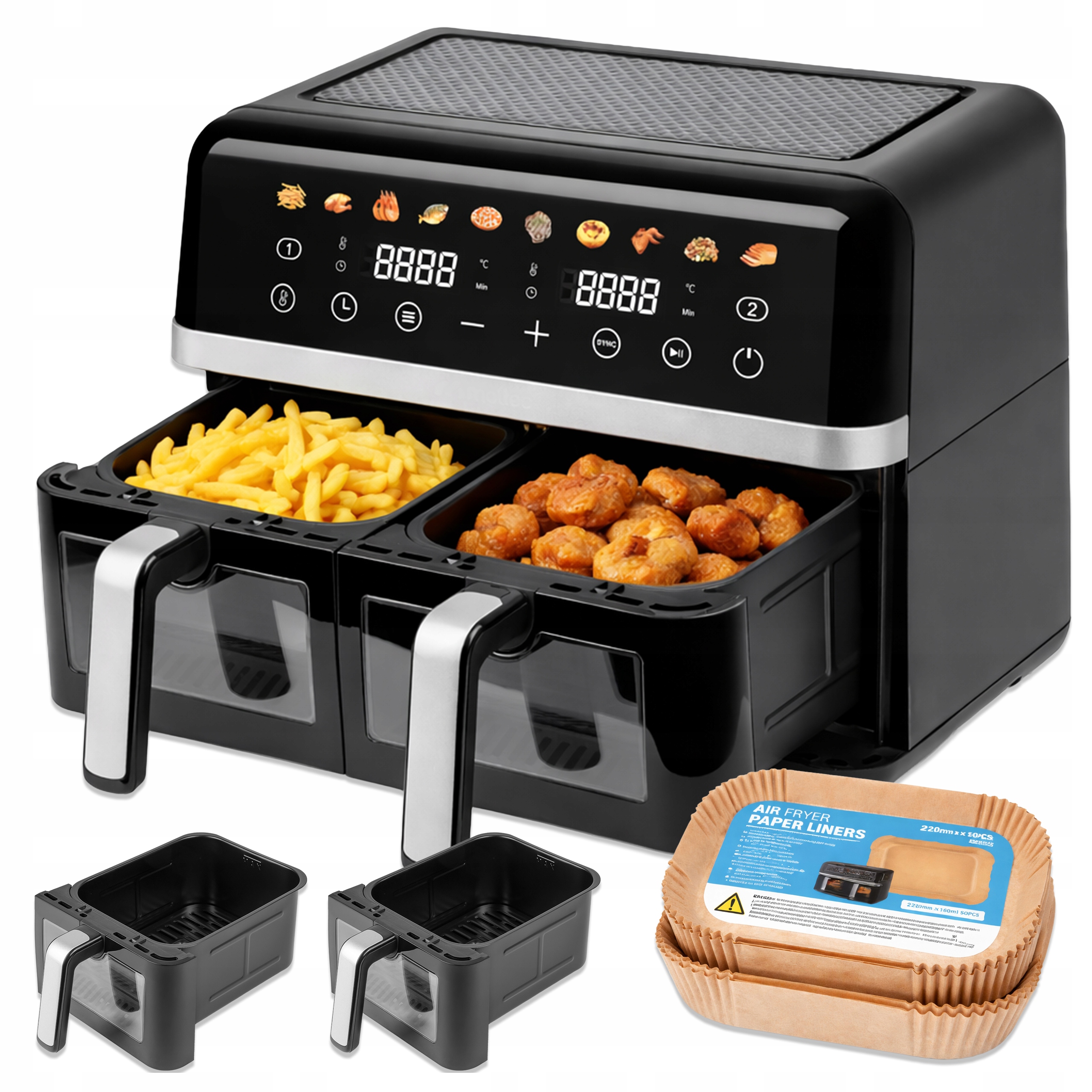 Beztukusová Fritéza Dvojkomorová Horizontálna 10L Air Fryer 2800W 10 Módov