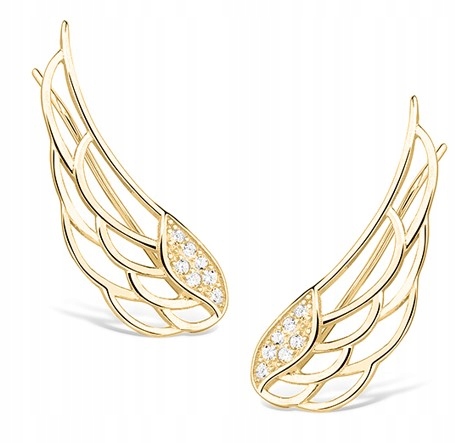 Zlaté Nausznice křídla wings zirkony stříbro 925