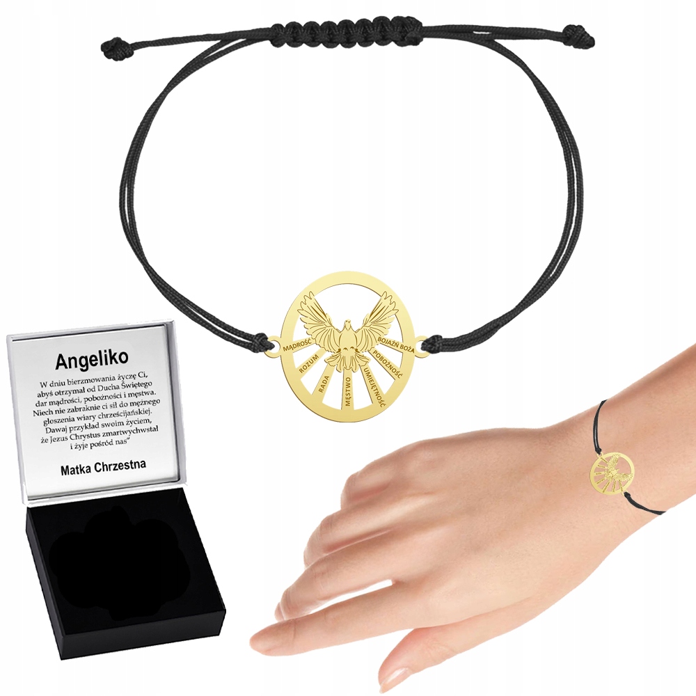 Zlatý náramek 7 darů Ducha svatého Šňůra 925 Dárek Gravírování Bonus