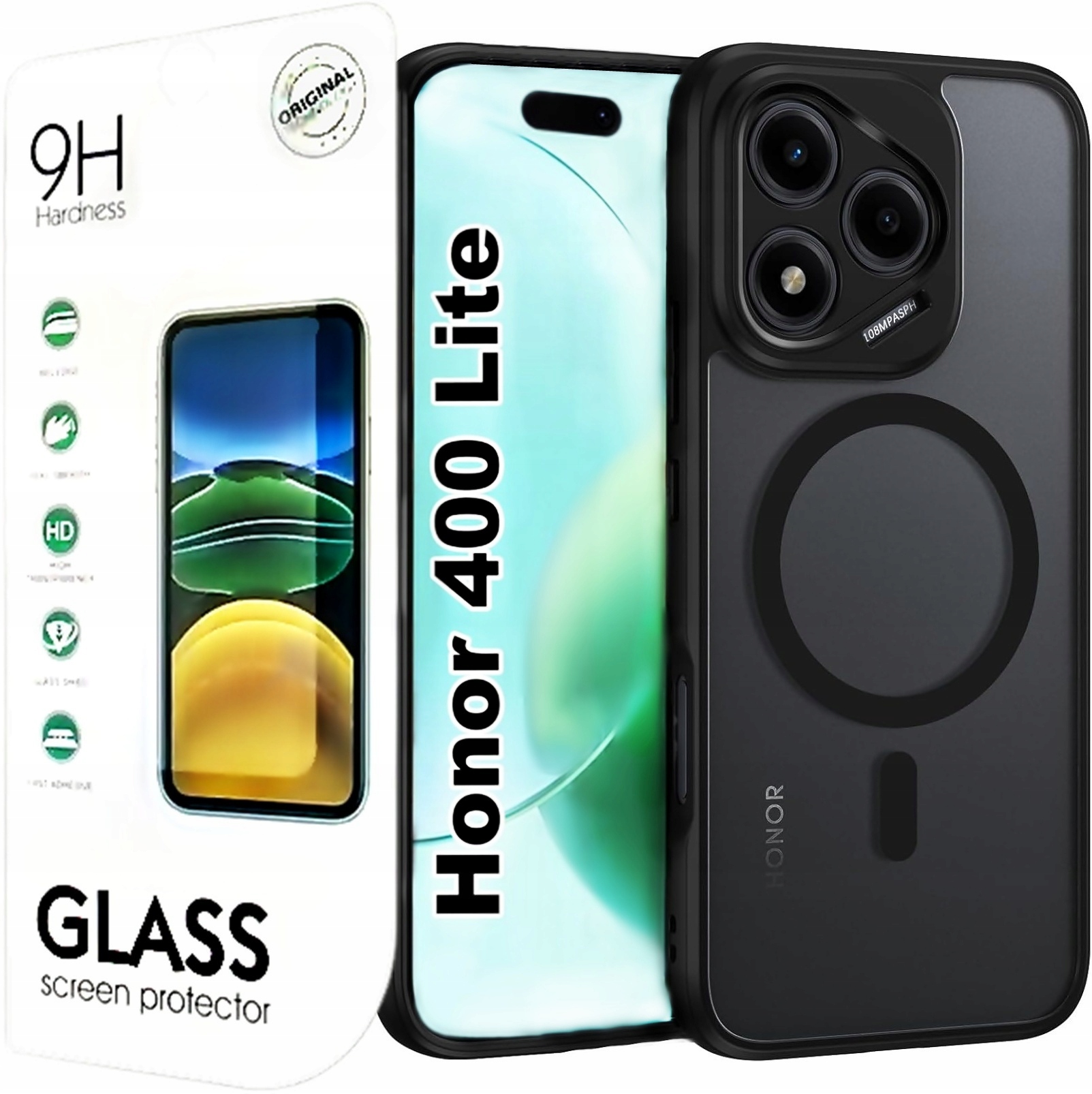 Etui plecki Honor 400 Lite czarne MagSafe ze szkłem hartowanym