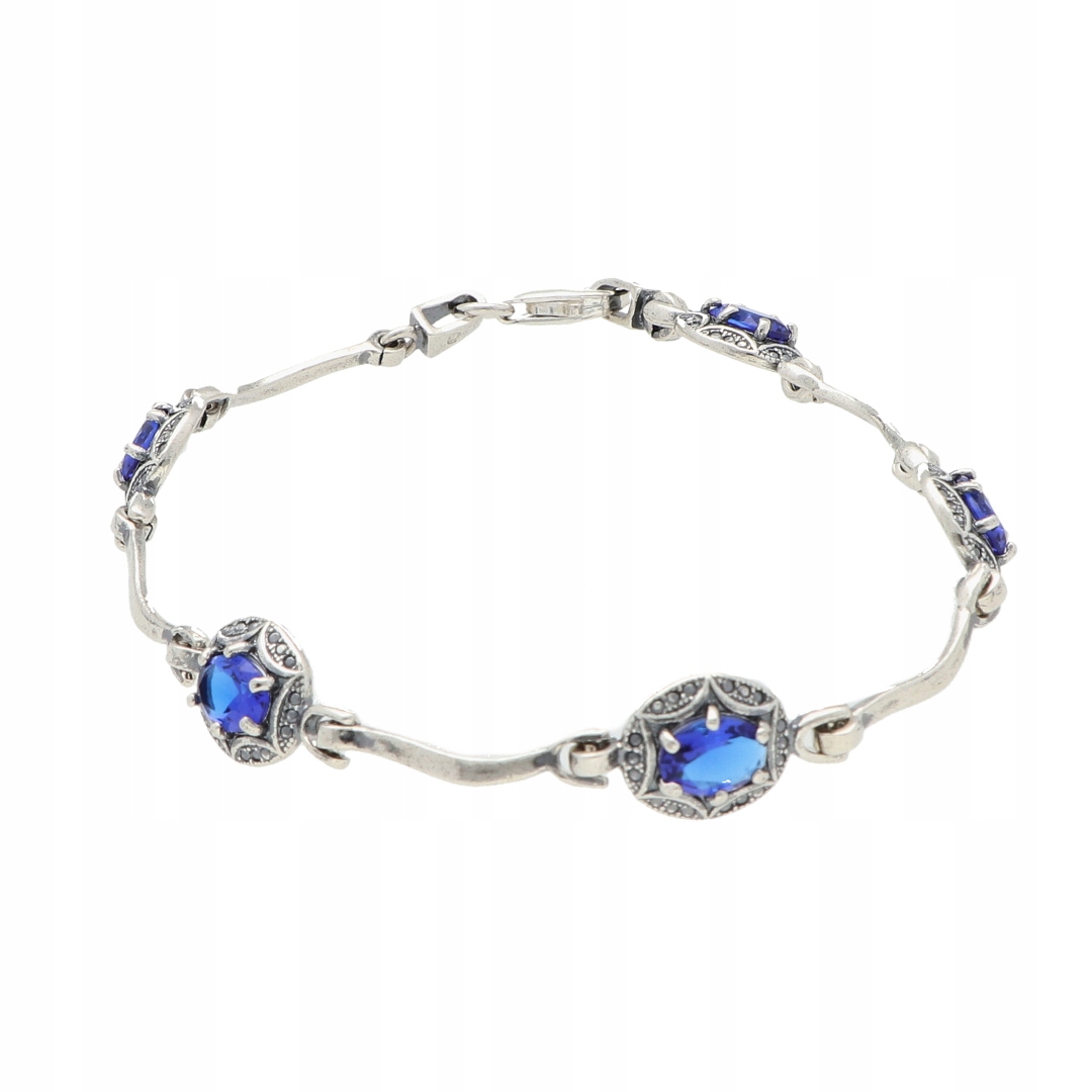 Oválný náramek s modrou zirkonií stříbro