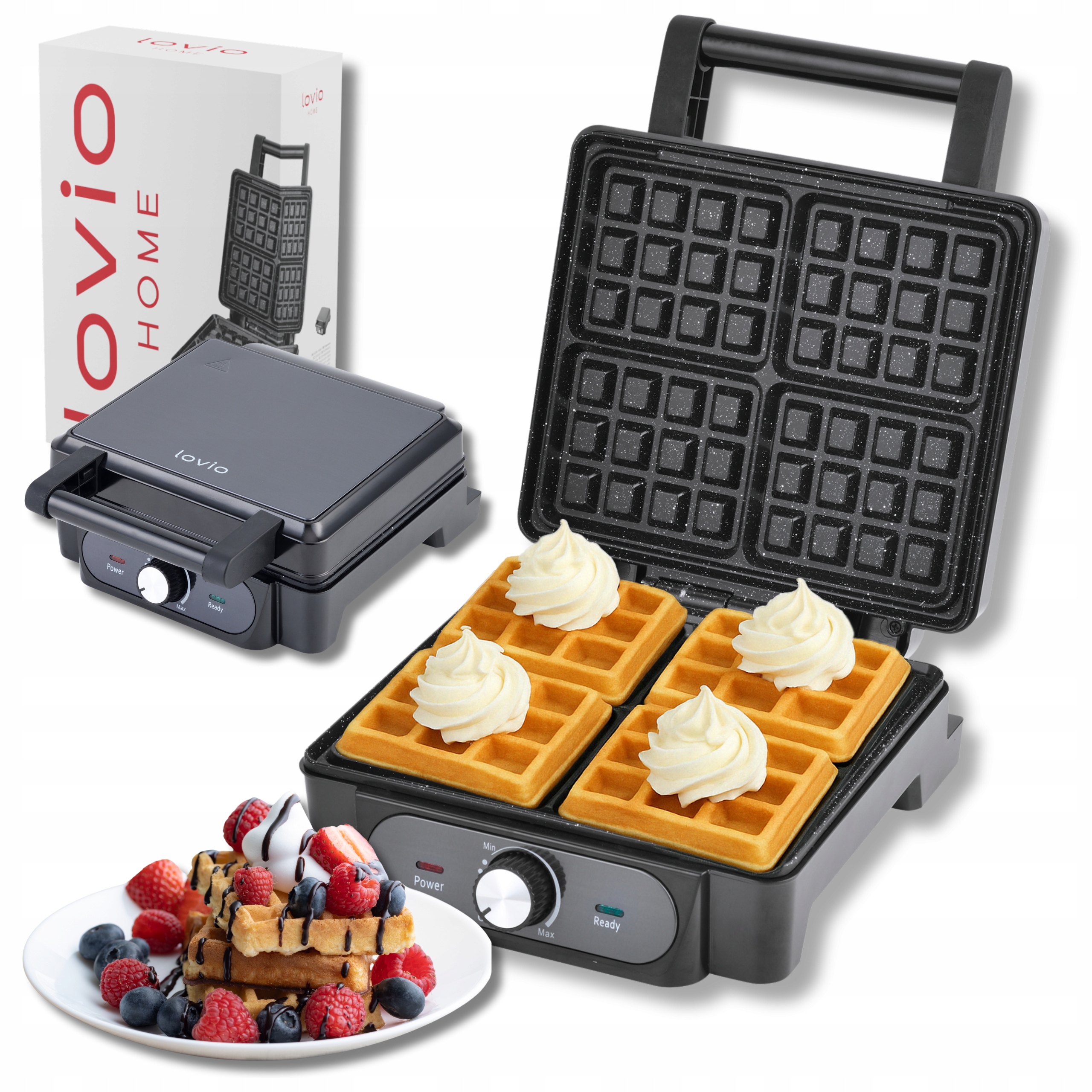 Gofrownica XXL 4 Duże Gofry Marmurkowa Powłoka Regulacja Temperatury 1400W