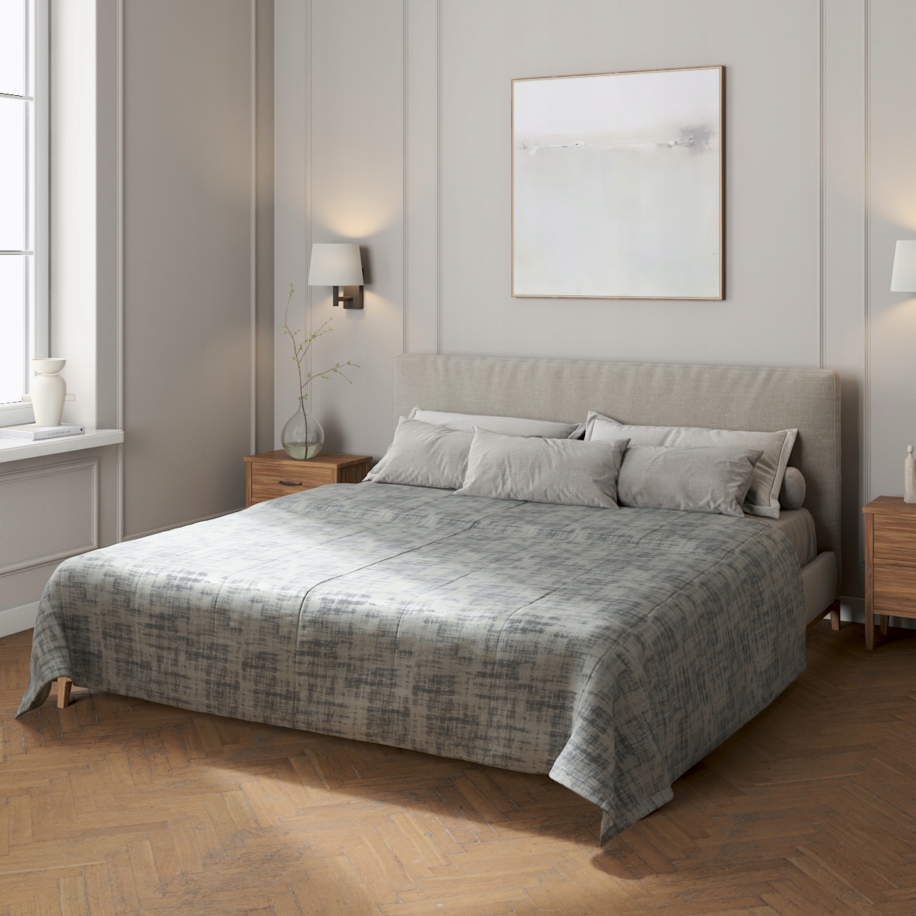 Dekoria Prošívaný přehoz s pruhy Velvet, odstíny šedé