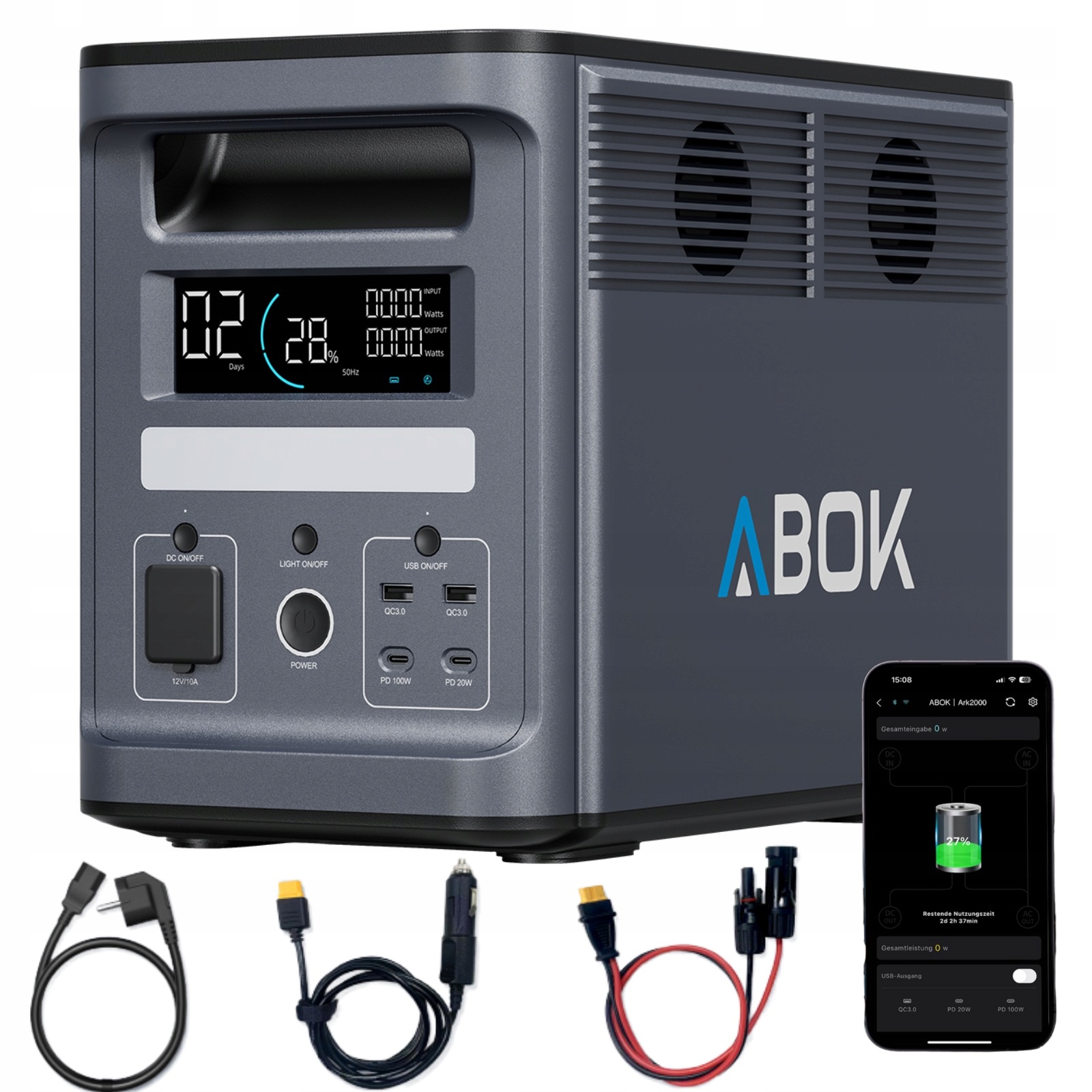 Stacja Zasilania 2000W 1536Wh Abok Ark2000 LiFePO4 Rozszerzalna 4608Wh Ups