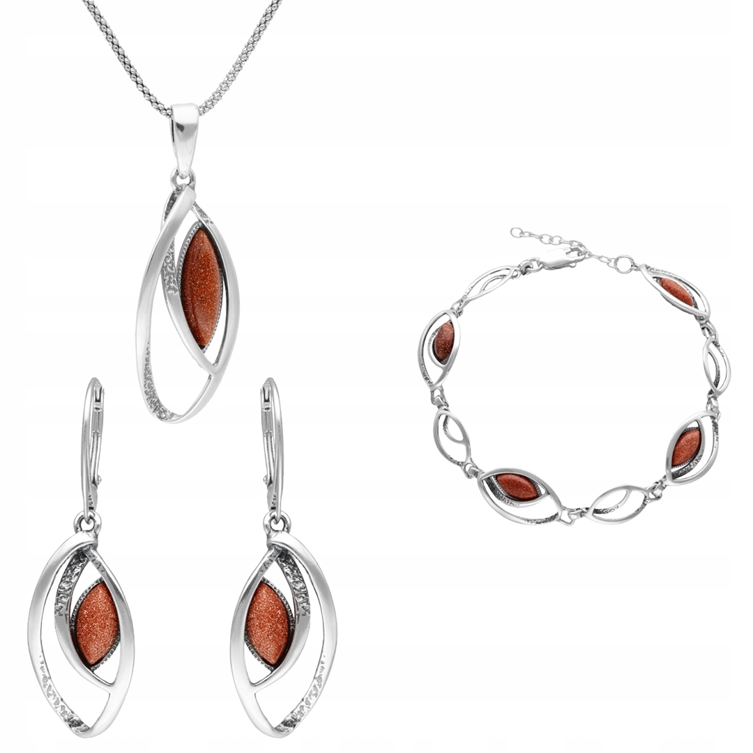 Stříbrný komplet s pískem pouště náušnice přívěsek náramek