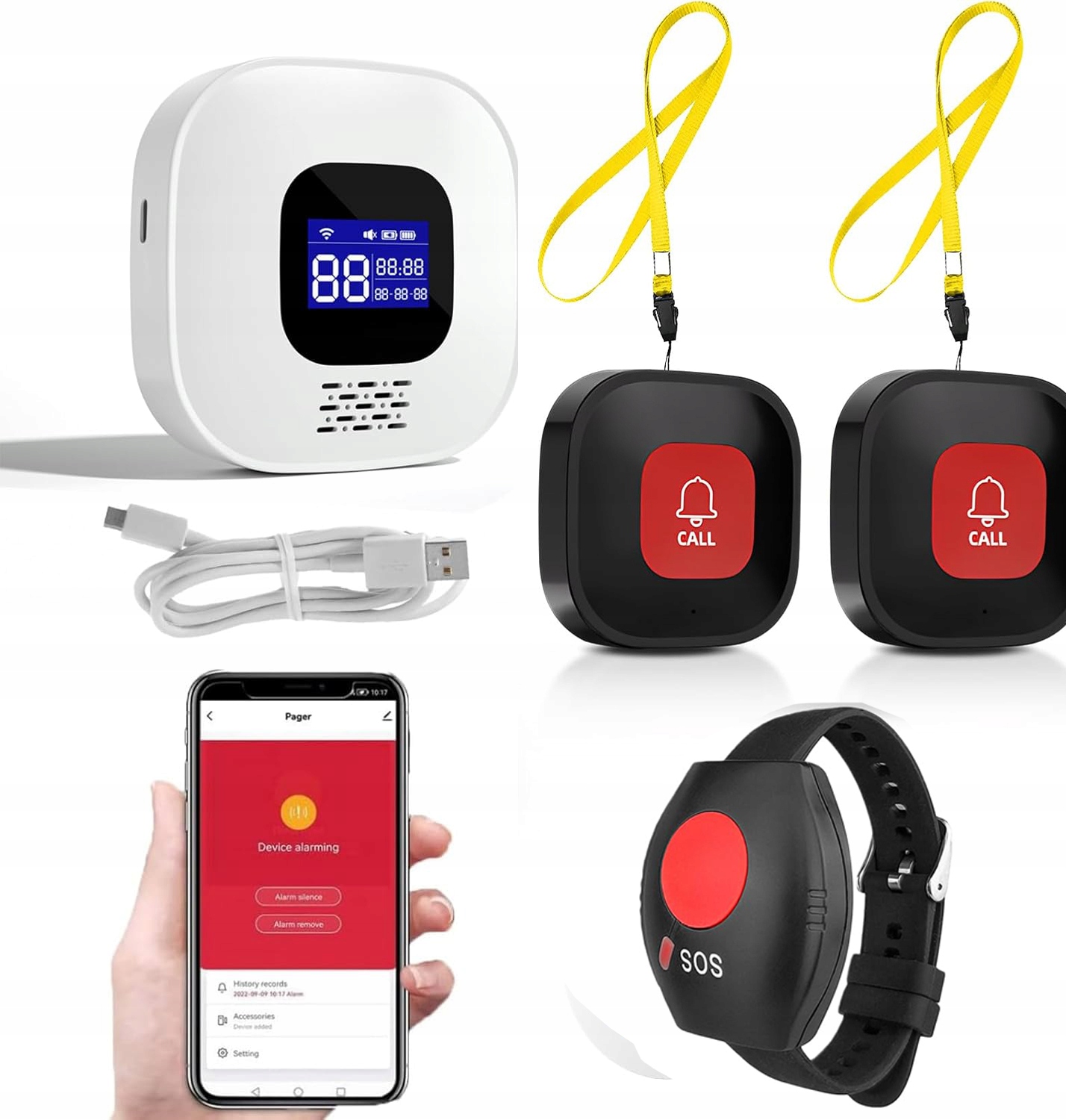 Osobní Bezdrátový Alarm Pro Seniory, Tlačítko Omáčky, Náramek LCD