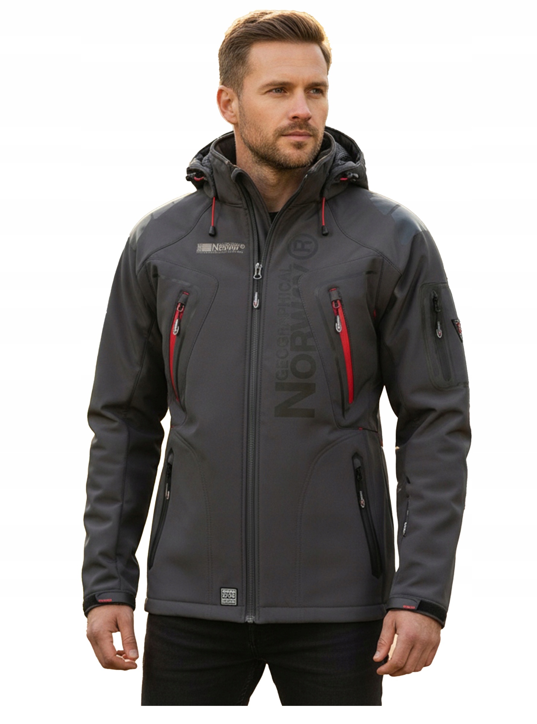 Pánská softshellová bunda Geo Norway sportovní, voděodolná s kapucí do hor