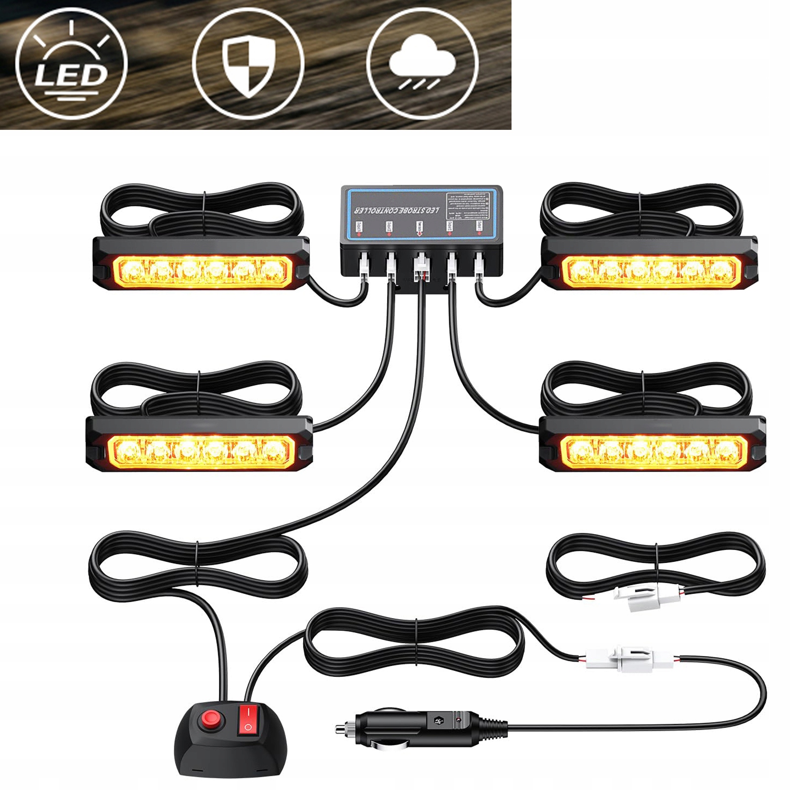 12V Led 4x Výstražné Lampy Stroboskop Pomoc Autopřepravník