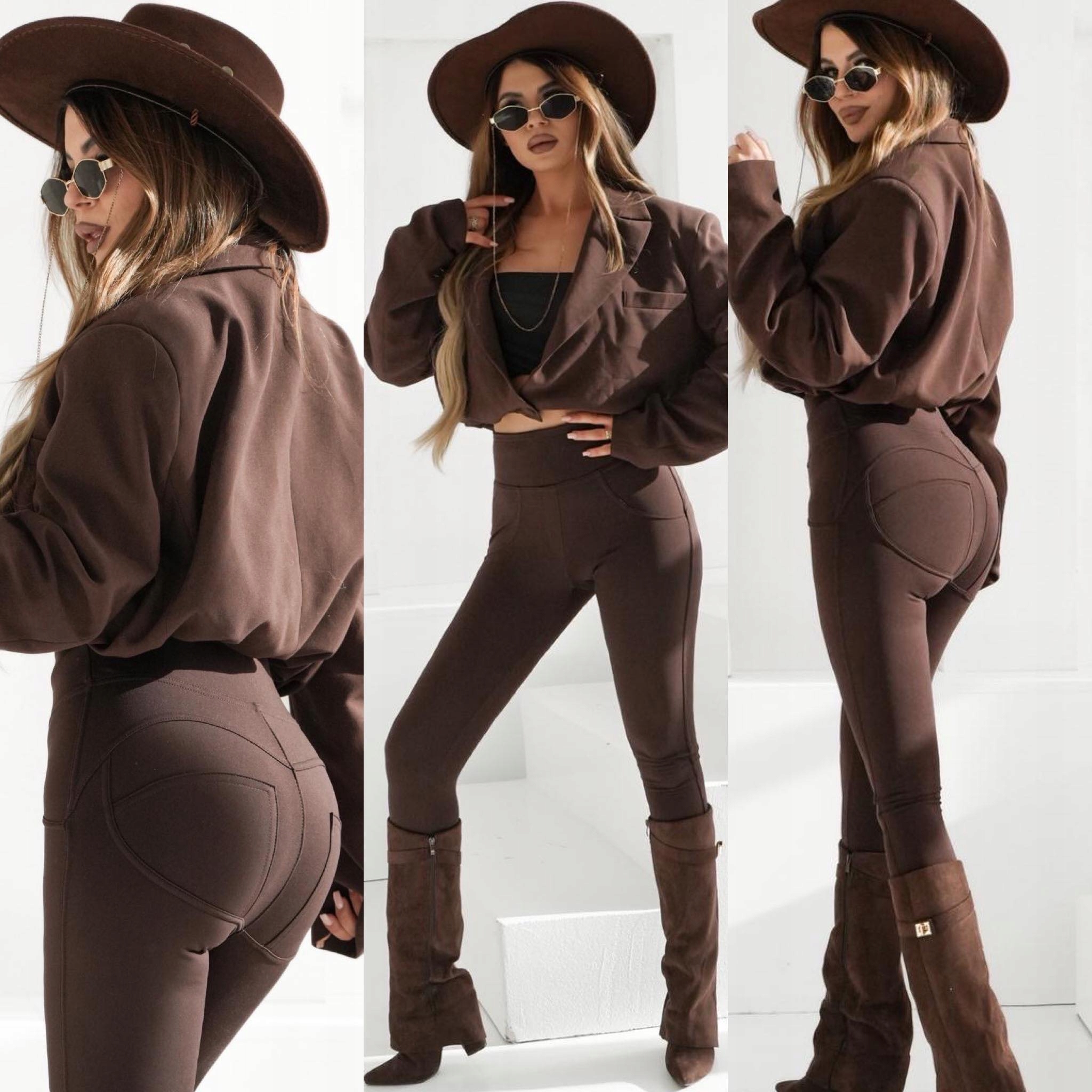 By Mielczarkowski legíny Push-Up zateplené Lycra premium čokoládově hnědé 2XL