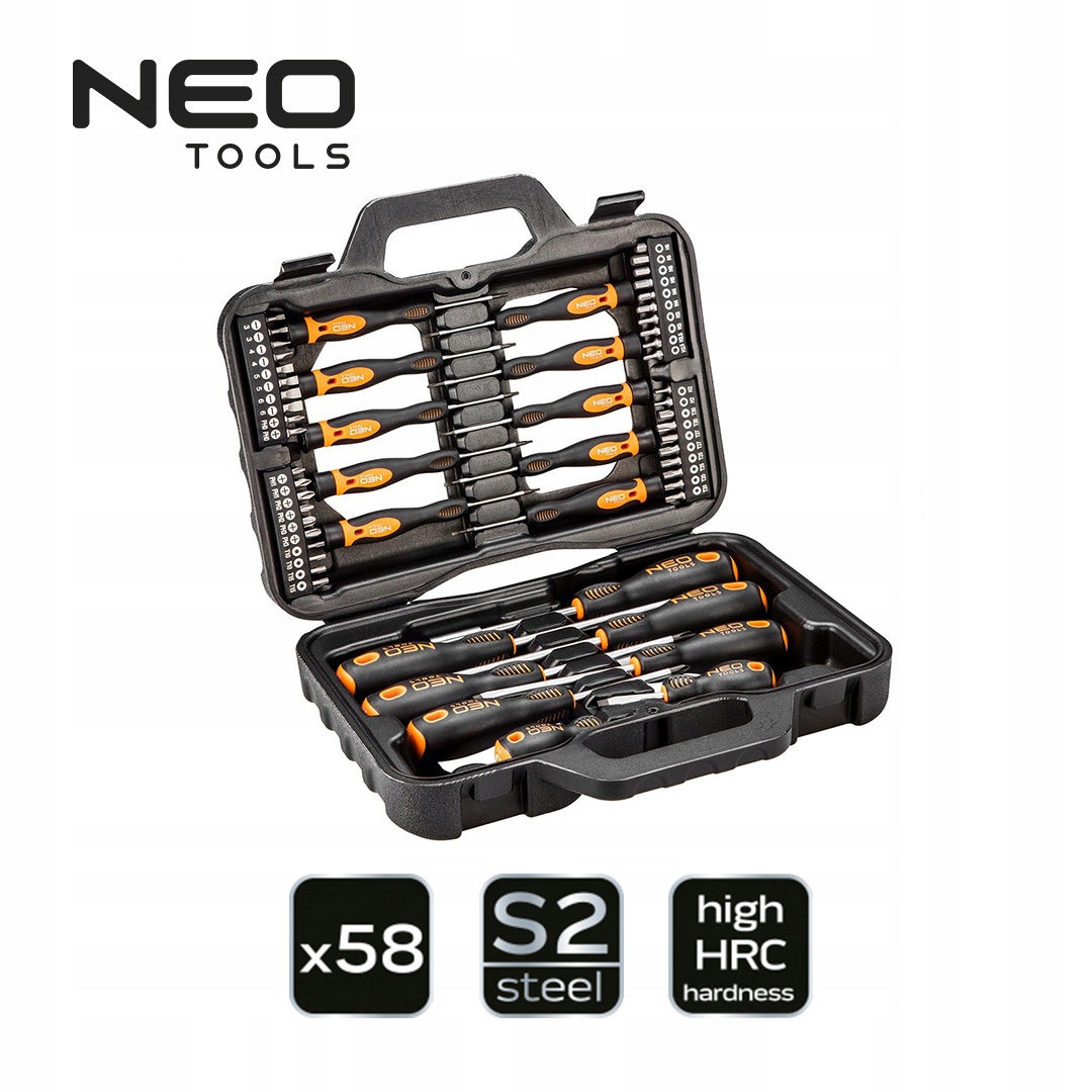 ZESTAW WKRĘTAKÓW I KOŃCÓWEK WKRĘTAKOWYCH 58 ELEMENTÓW Neo TOOLS Marka Neo Tools