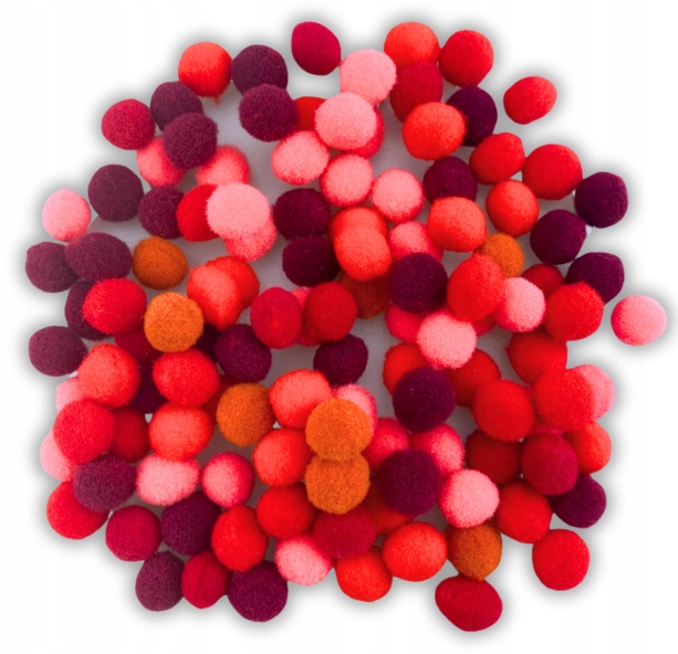 POMPONY POMPONIKI DEKORACYJNE CZERWONE 1cm 120 SZTUK