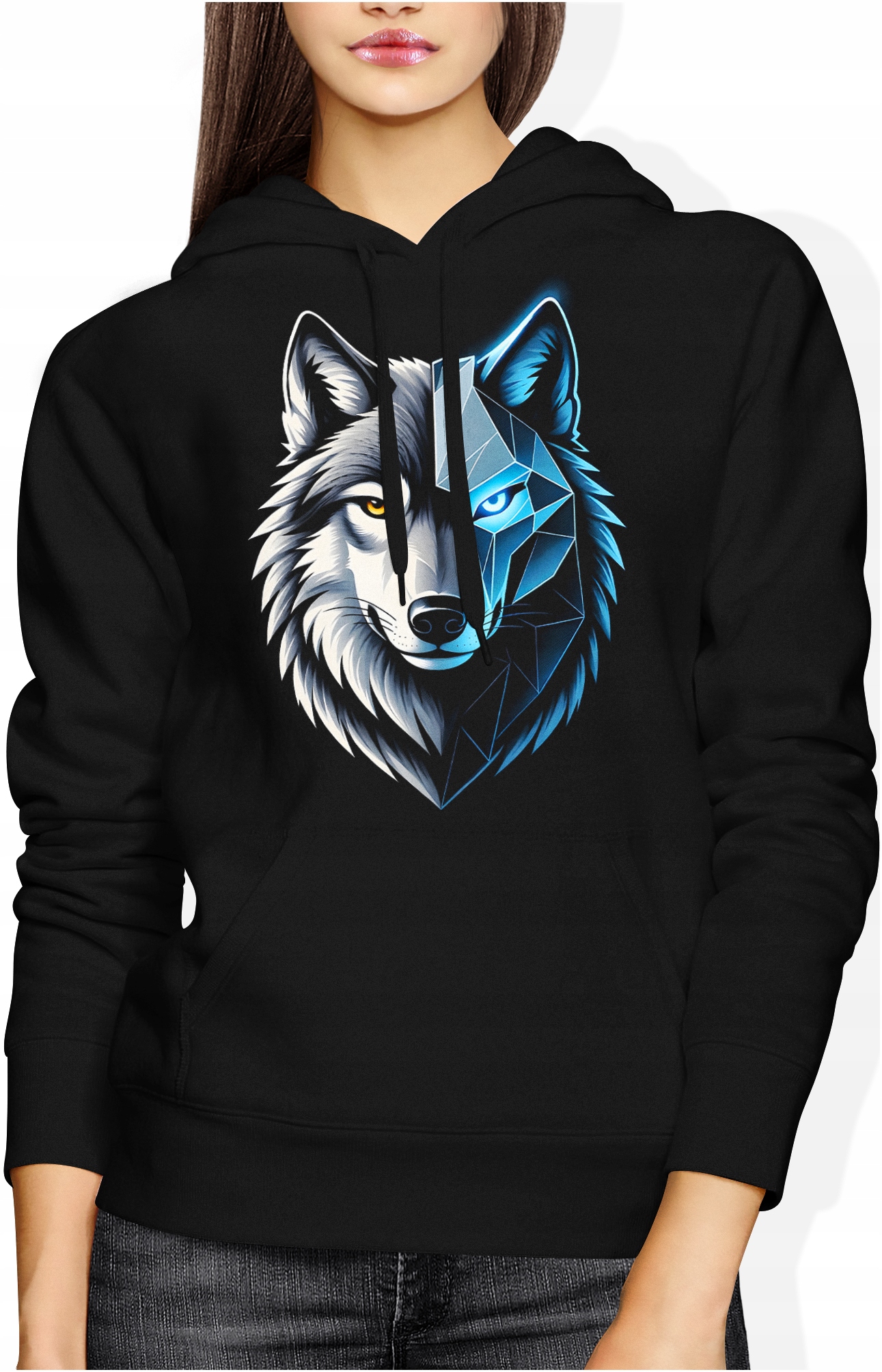Bluza Z Wilkiem Damska Wilk Nadruk Geometryczny Fantasy Zwierzę Symbol S