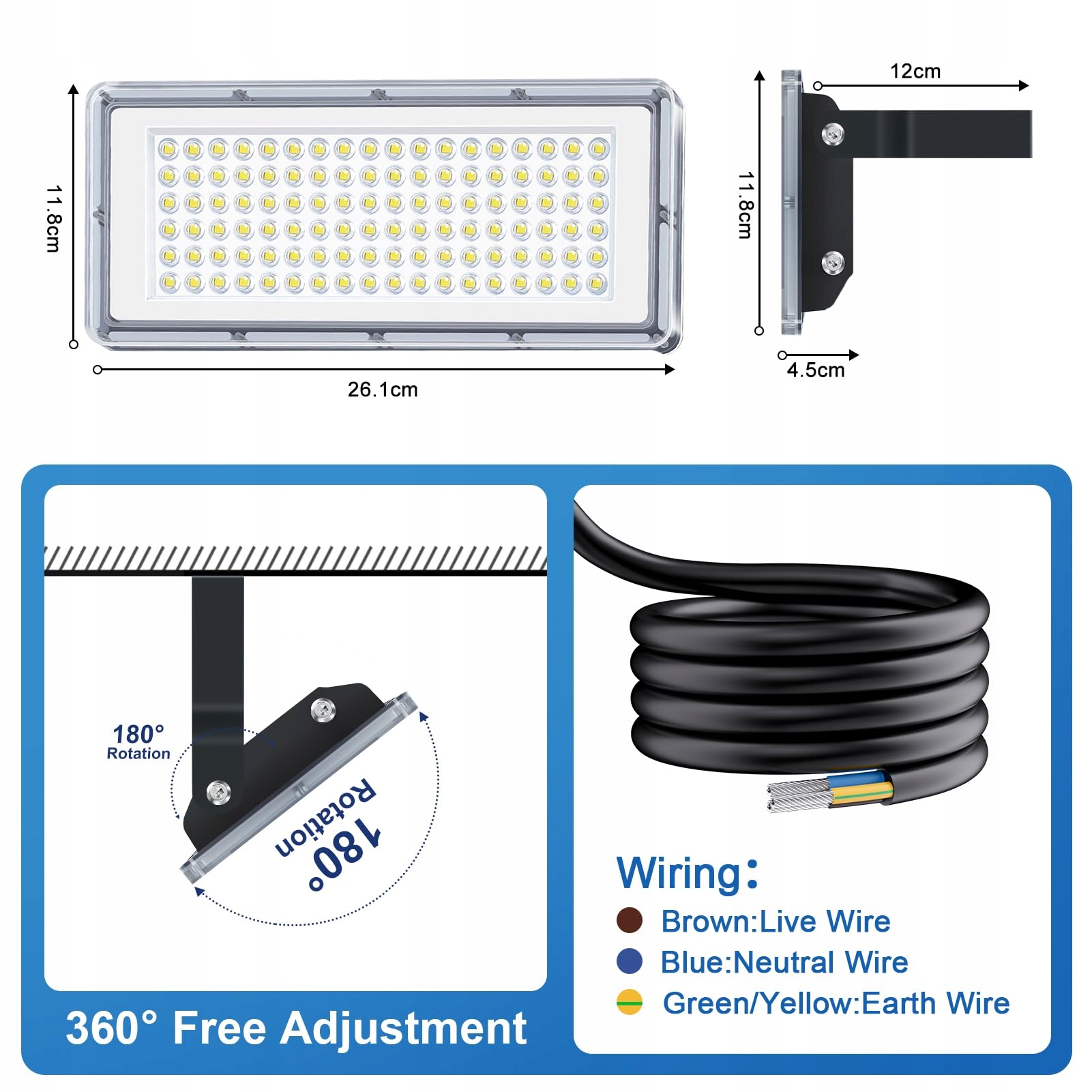 LED 100W Reflektor Zewnętrzny 10000LM Super Jasny IP67 7000K Kaltweiß — miniatura 5