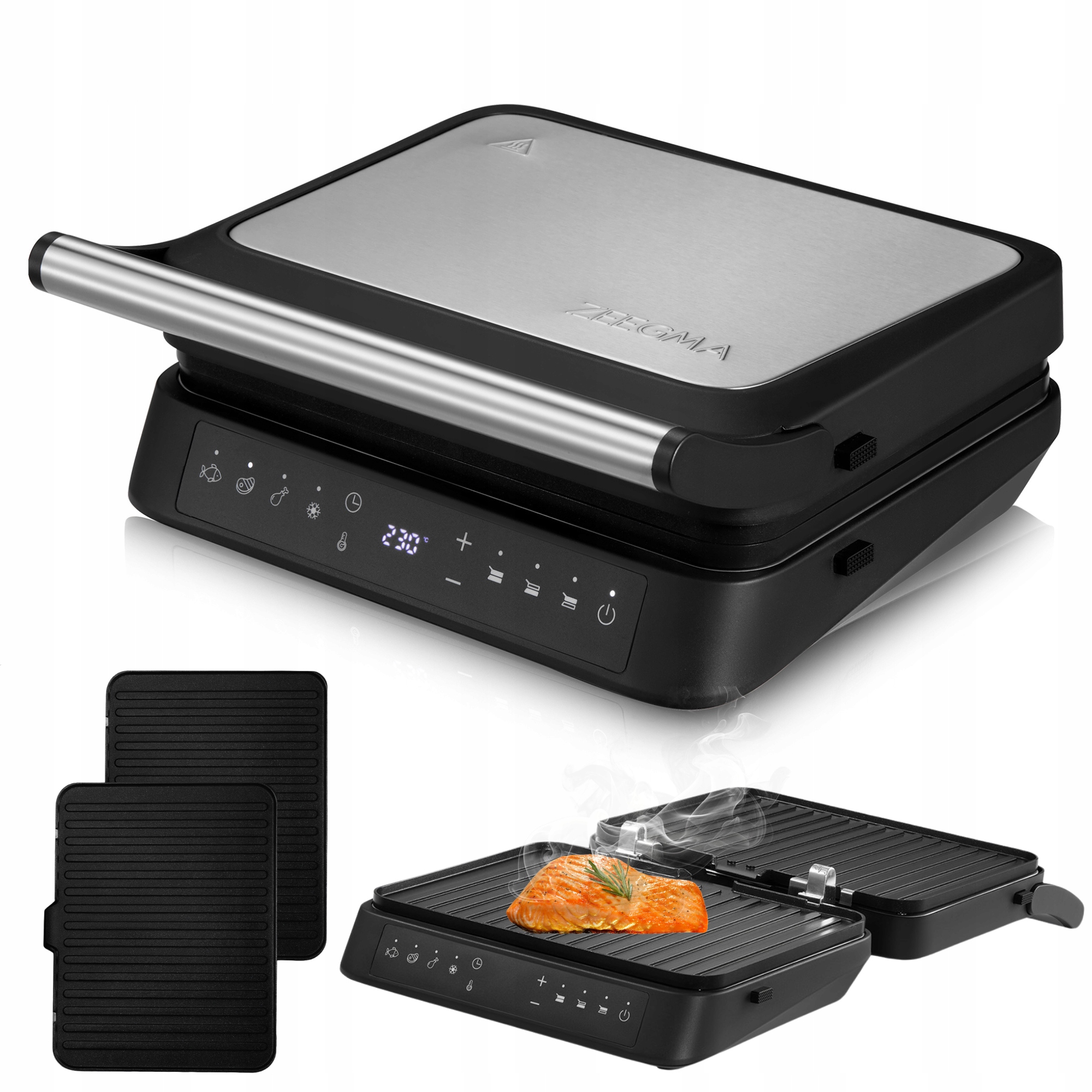 Grill Elektryczny Opiekacz Rozkładany 2000W Timer Panini 2 Termostaty