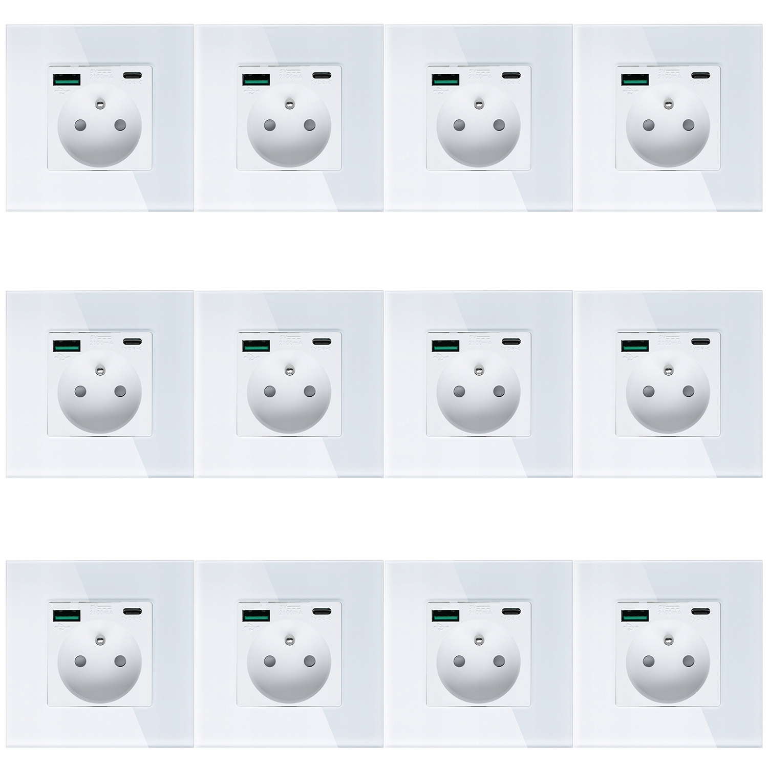 12x Bílá Elektrická Zásuvka Nástěnný Kontakt S Vestavěnou Usb Nabíječkou