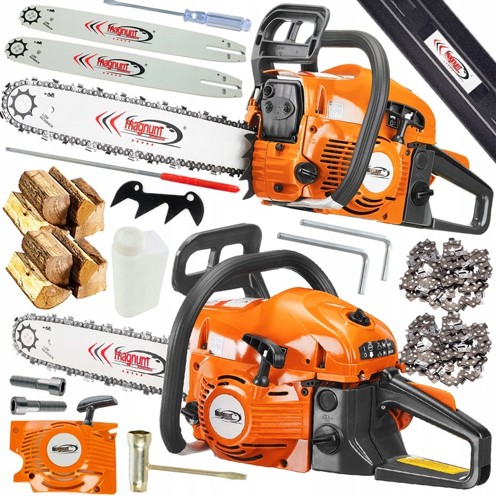 Piła Spalinowa Pilarka Łańcuchowa 5,2km 2x prowadnica łańcuch Mocna zestaw