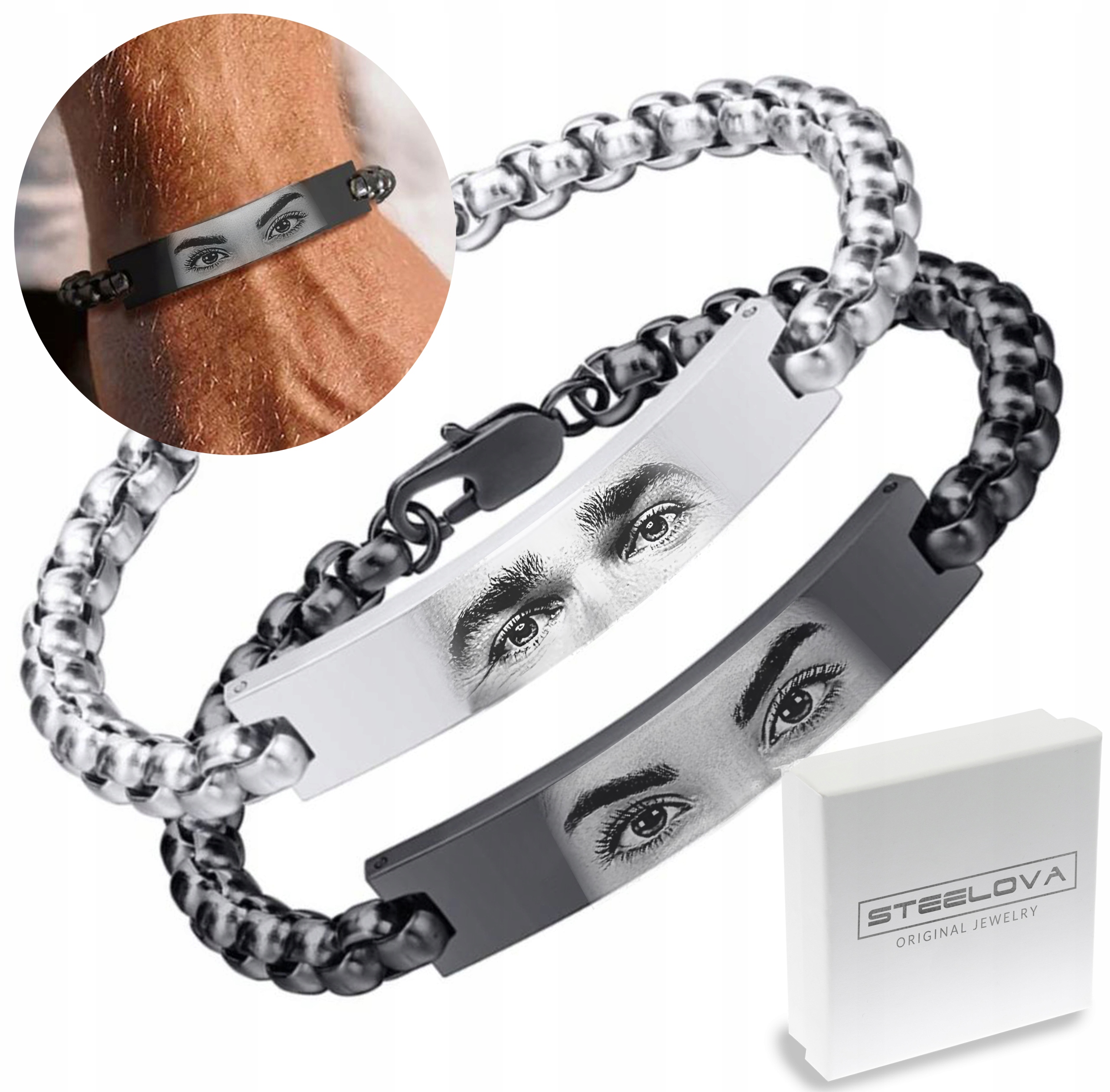 Bransoletka z OCZAMI dla Par Komplet z Twoim Zdjęciem 2 szt.