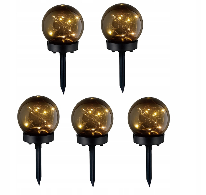 

5x Lampka Ogrodowa Led Solarna Wbijana Kula 10cm