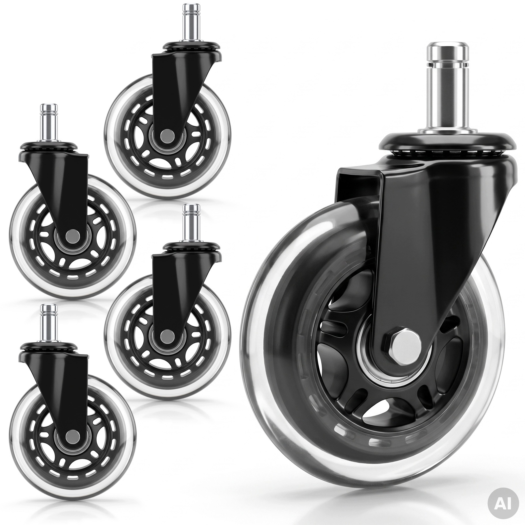 5 x Kolečka Pro Kancelářské Otočné Křeslo Kaučukové Silikonové 11 mm