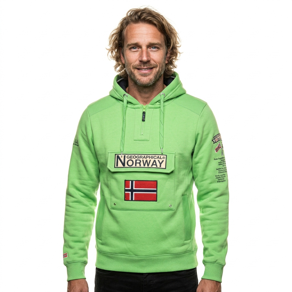Pánská mikina Geo Norway, teplá, s kapucí , bavlněná klokanka , módní