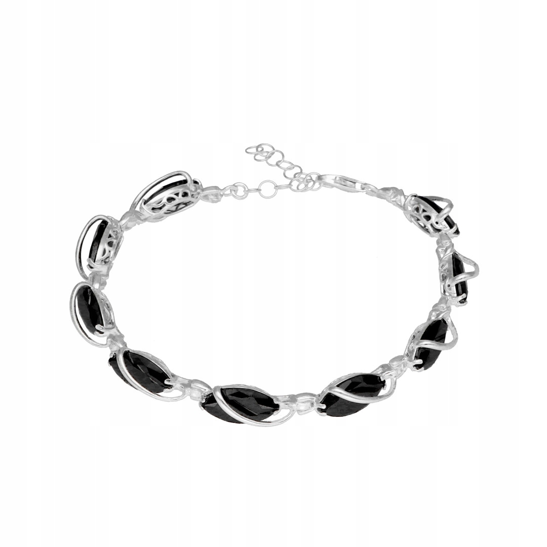 Náramek s černými zirkony, slza stříbro