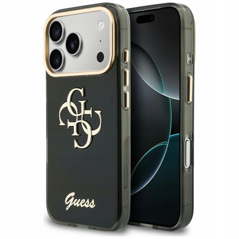 Pouzdro Guess IML 4G Script Metal pro iPhone 18 Pro 17 Pro, černé