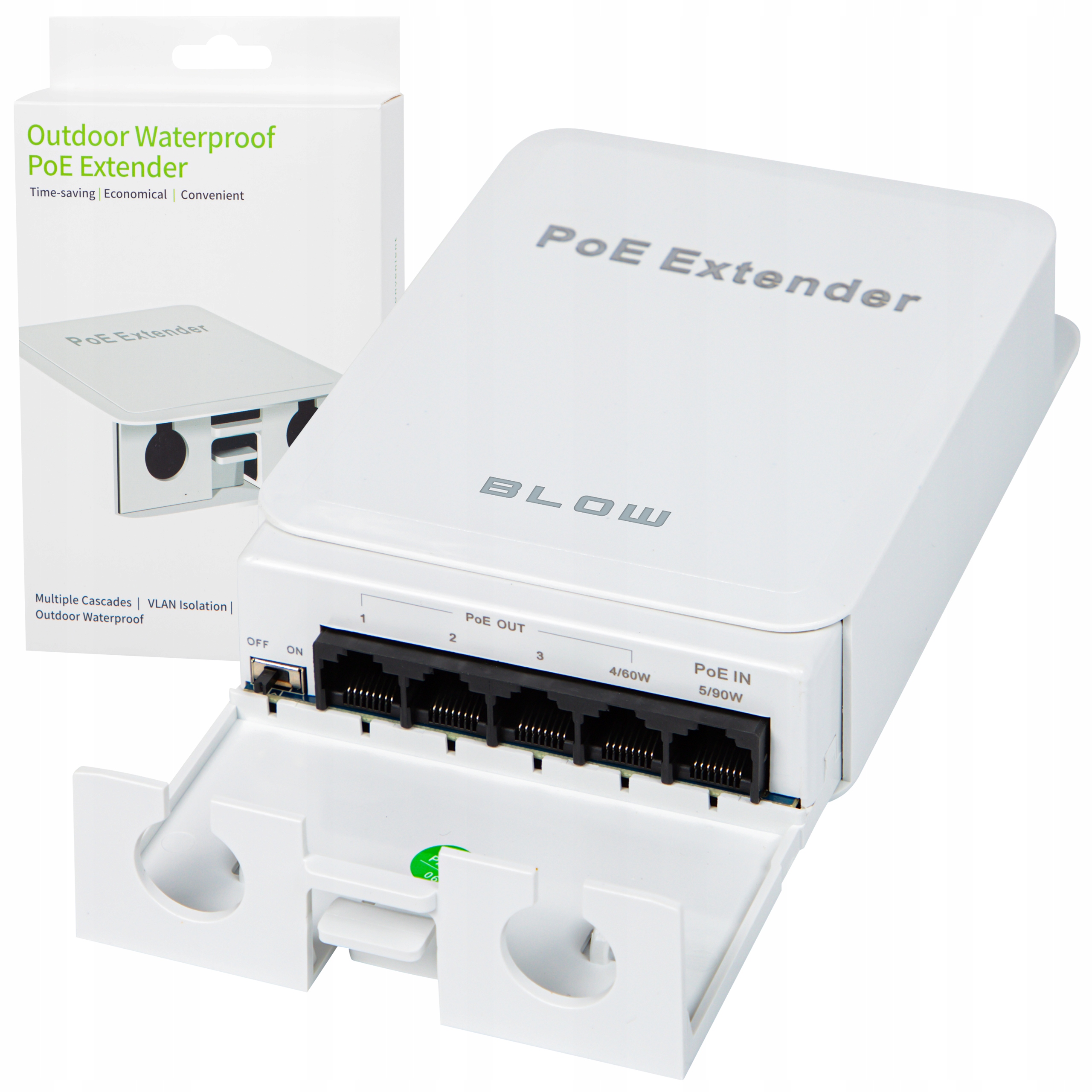 Extender Poe Switch Poe Zewnętrzny Do Kamer 5 Portów 1xPoE In 4xPoE 90W
