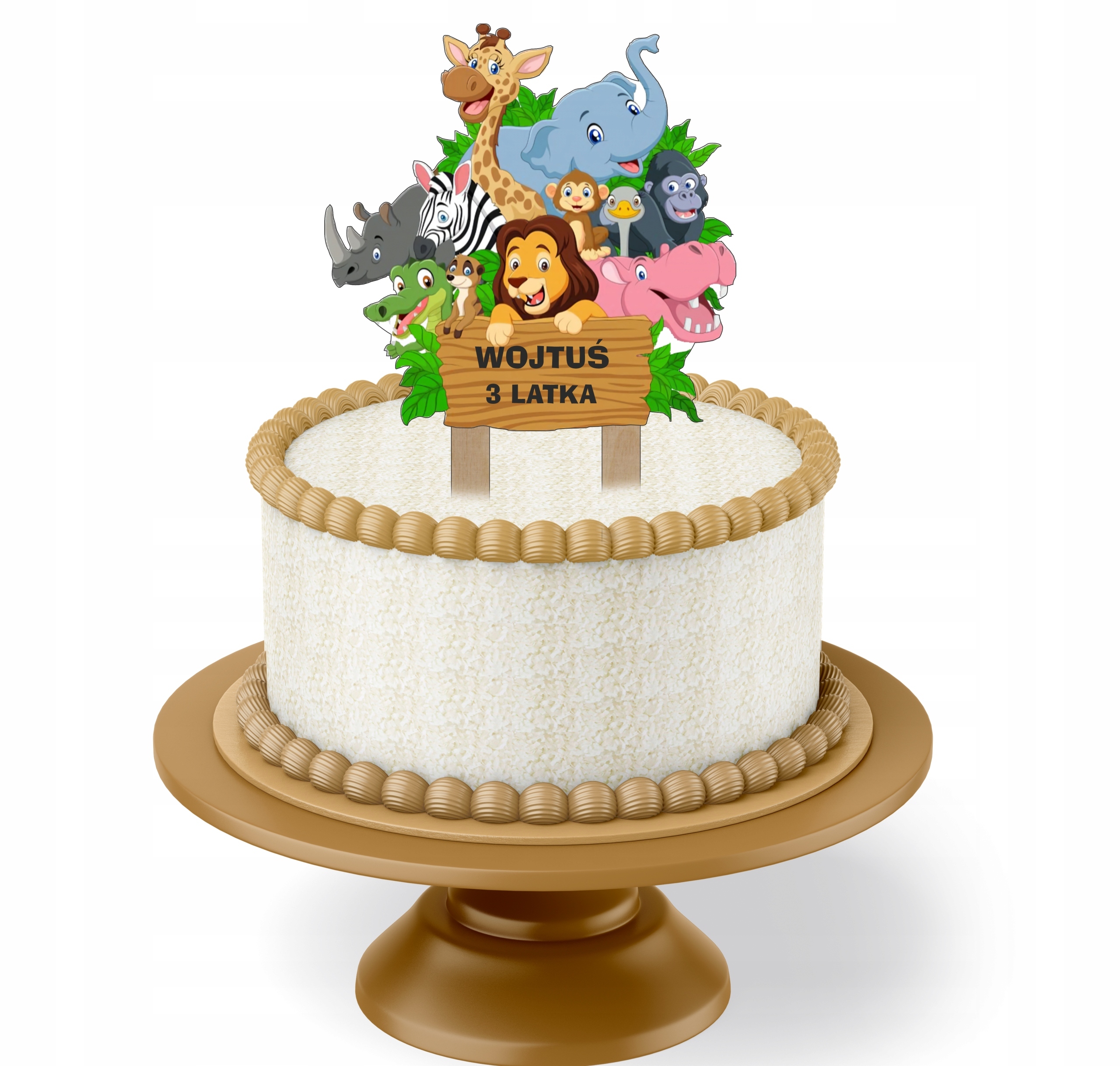 

Topper Na Tort Kolorowy Zwierzęta+ Imie