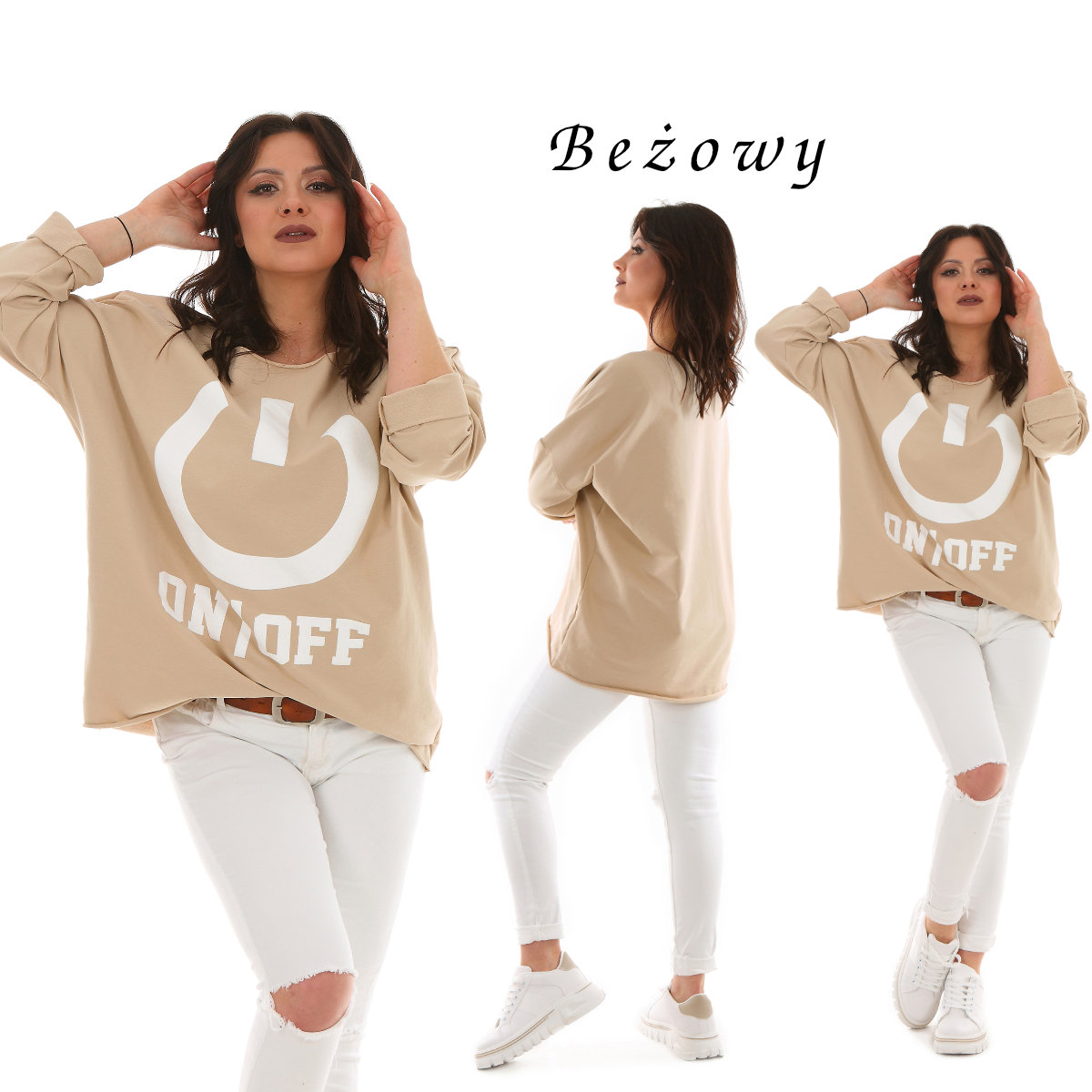 F569 ON/OFF PSTRYK super BLUZA TUNIKA oversize Model F569