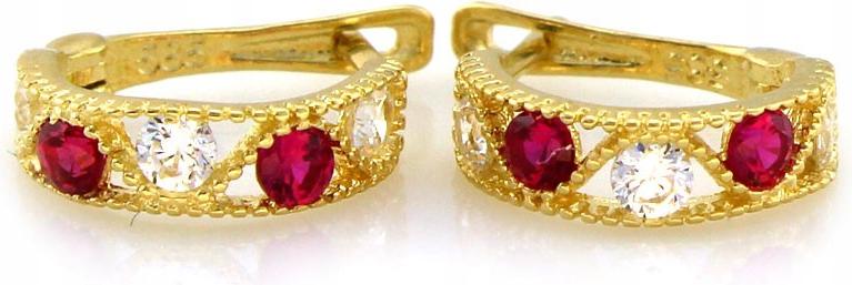 Zlaté náušnice pro děti 585, červené zirkony, elegantní vzor jako dárek