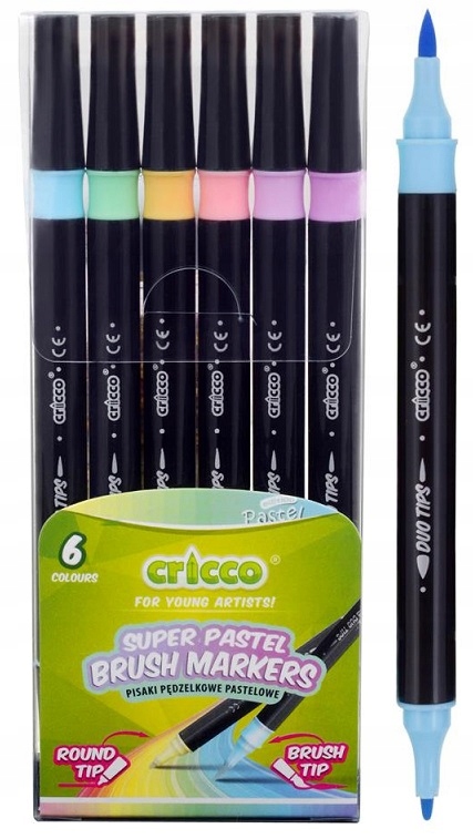 Pisaki pastelowe pędzelkowe DWUSTRONNE CRICCO x 6
