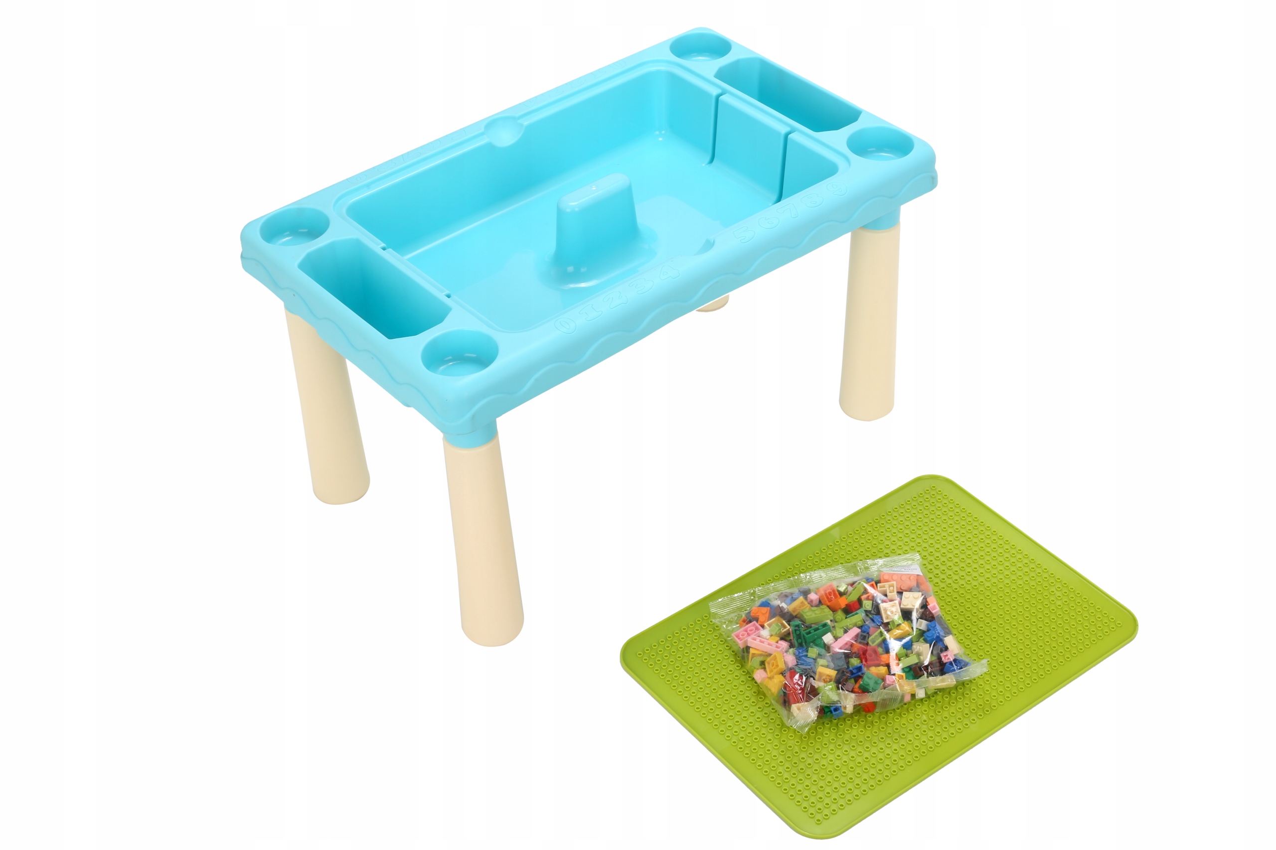 Stalas kaladėlėms + 300 daugiafunkcinių lavinamųjų kaladėlių, spalvotas